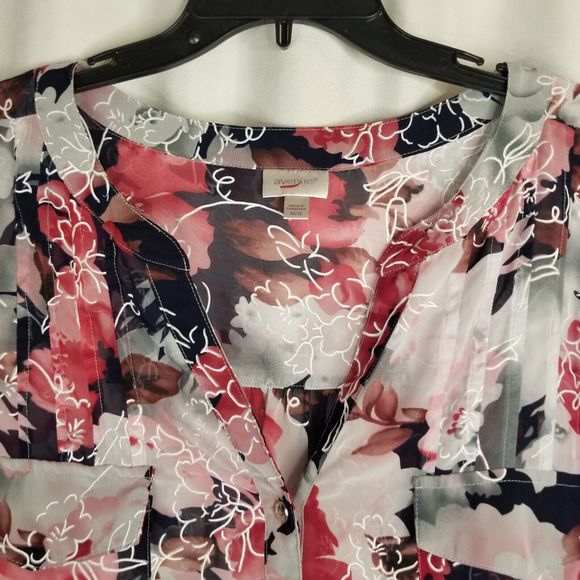 Avenue Women's Tunic Top Blouse Sheer Floral Size 30/32 Pockets Pleat Accent - Picture 4 of 7